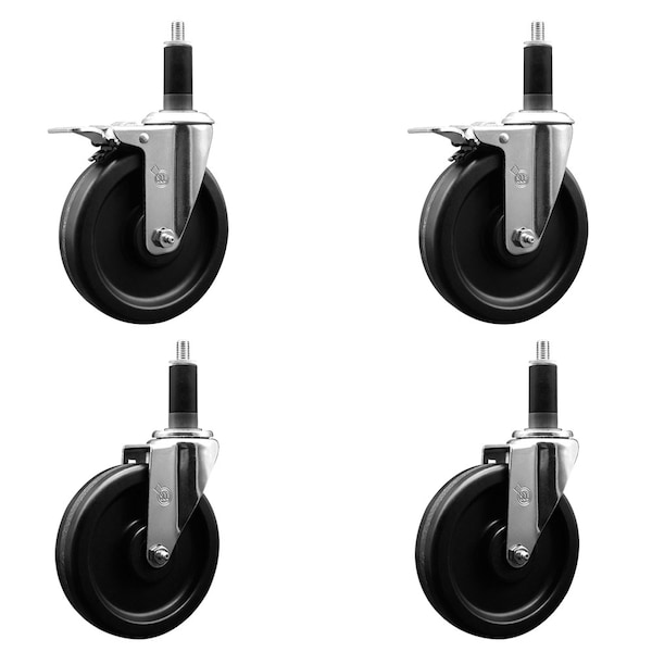 6'' Phenolic Swivel 1-1/8'' Expanding Stem Caster Set 2 Total Lock Brakes, 4PK